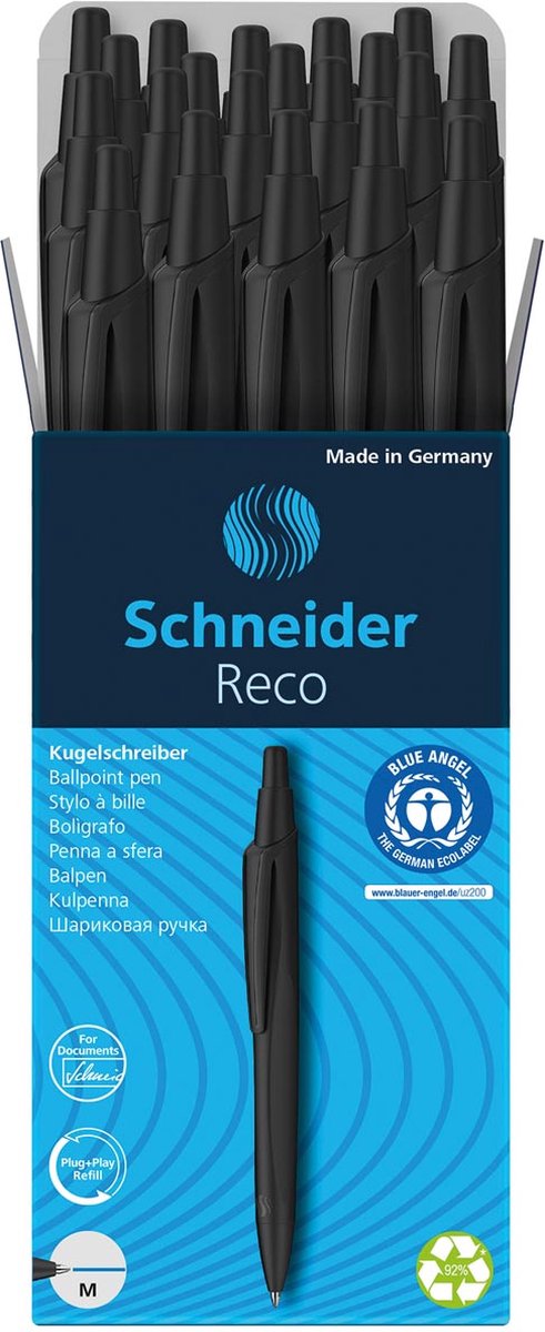 Schneider Schreibgeräte Schneider Kugelschreiber – Reco – Schwarz – 20 Stück – S-131810-20