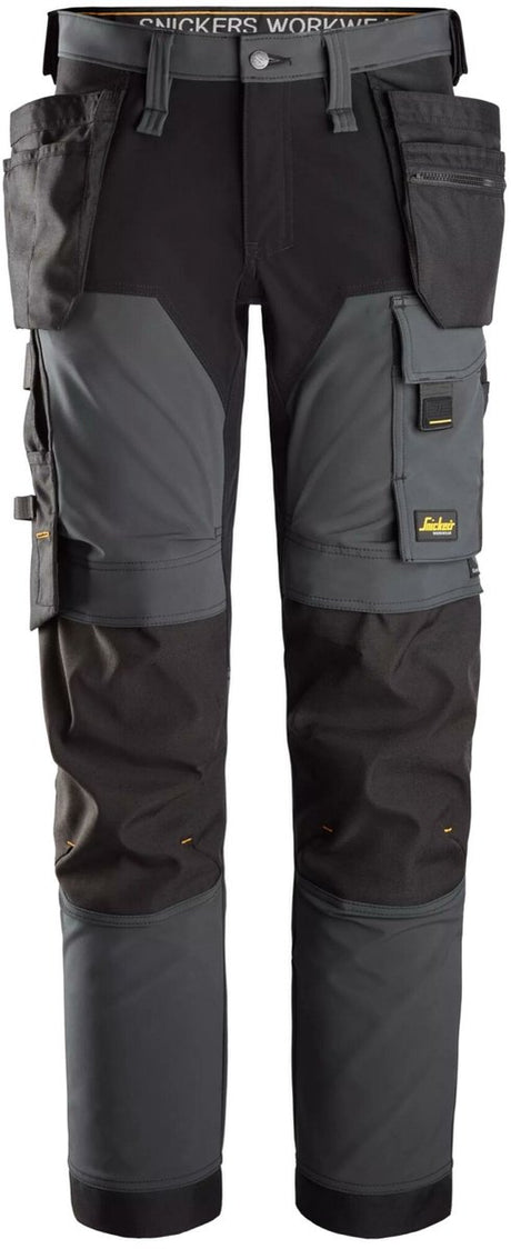 Snickers 6275 allroundwork, 4-weg stretch werkbroek met holsterzakken - staal grijs zwart - 50