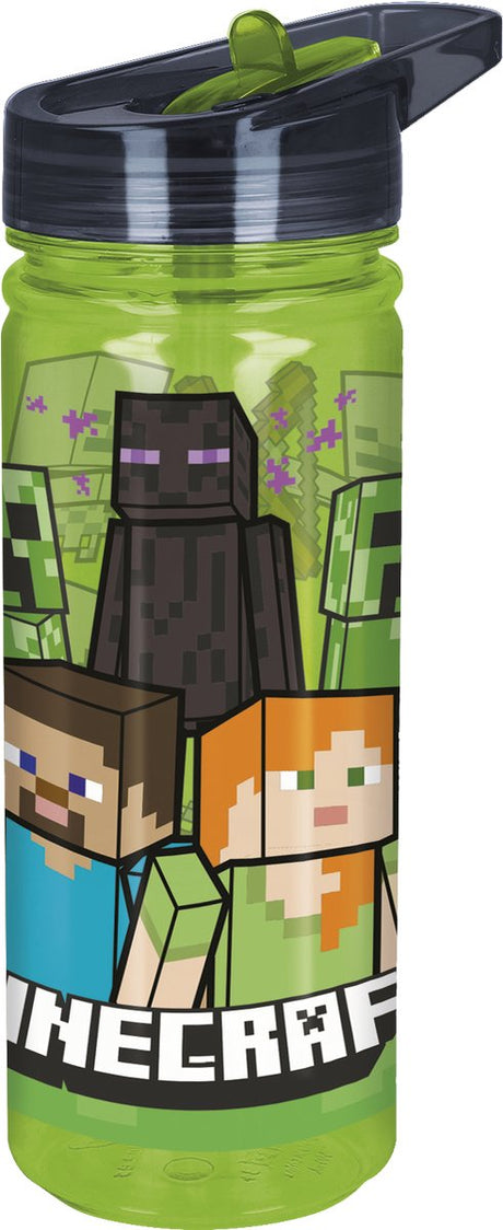 Stor Minecraft Tritan Trinkflasche – 580 ml – spülmaschinenfest BPA-frei – Trinkflasche für Kinder – transparent grün schwarz
