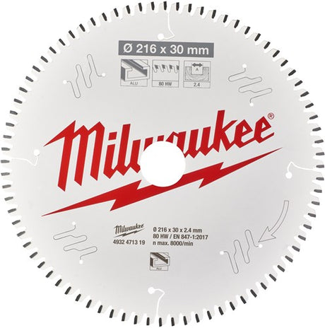 Milwaukee accessoires cirkelzaagblad ms alu216x30x2,4x80tf neg. - 4932471319