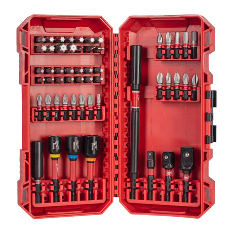 Milwaukee-Zubehör Milwaukee-Bit-Set | Schockwelle | Auspackfertige Box | 43x 25mm Adapter | 1 4 -Quadrat 3 8 -Quadrat 1 2 -Quadrat | 3x Kappen | 60 mm 150 mm Bithalter – 4932500389