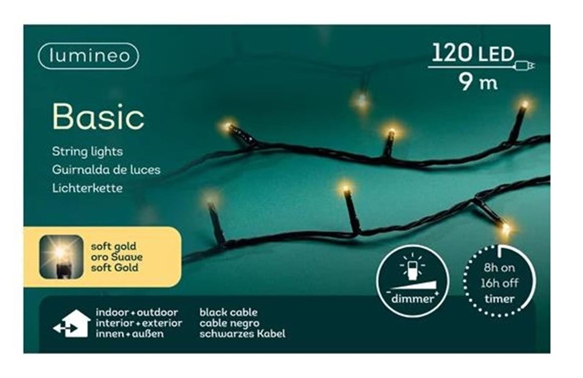 Lumineo Weihnachtsbeleuchtung Basic 120LED für den Außenbereich 9m Champagner (weiches Gold)
