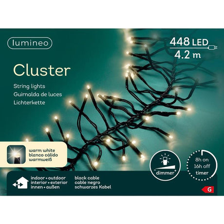 Lumineo led cluster verlichting warm-wit 420cm 440 lampen met 8-uurs timer en dimfuctie