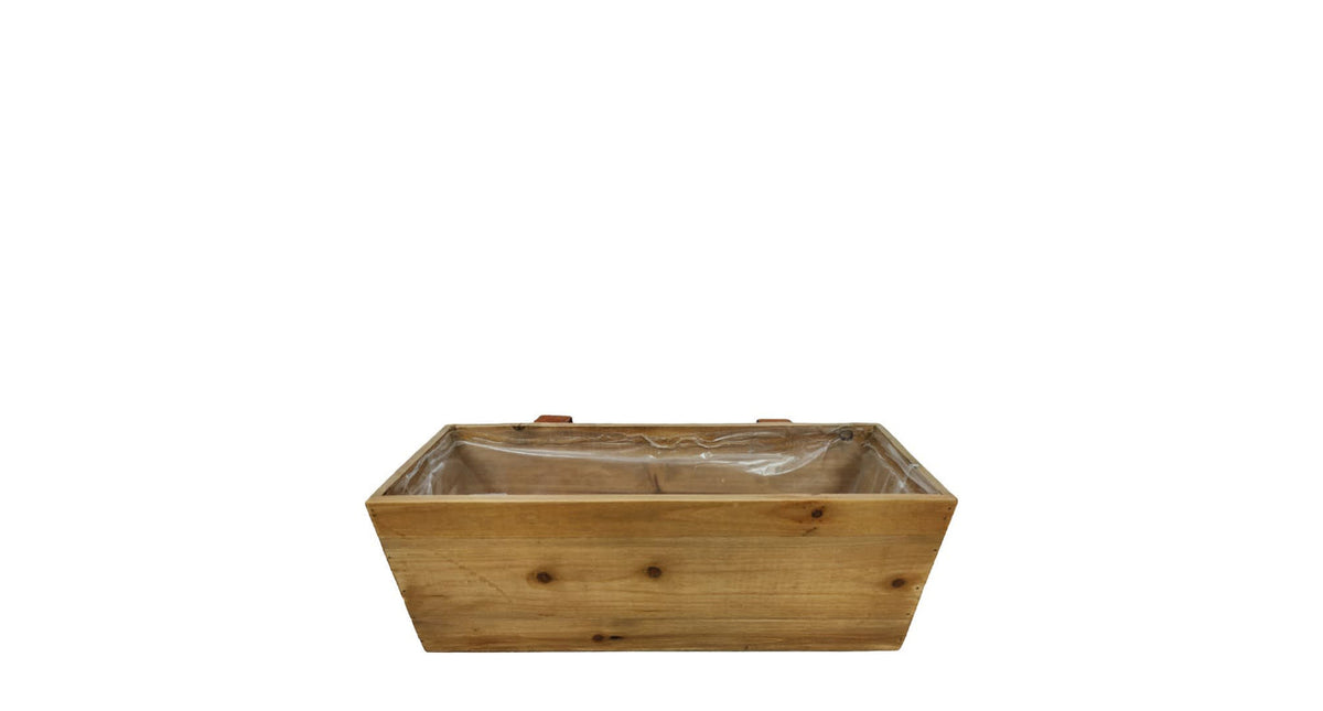 Planter hanging wood with plastic 38x13x14cm natural