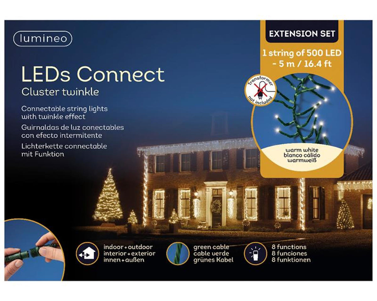 Lumineo led's connect koppelverlichting cluster twinkle verlengset warm wit 500cm-500l
