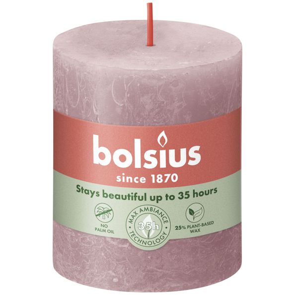 Bolsius Rustikale Stumpenkerze Esche Rose ø68x80 mm 30 Stunden (4 Stück)