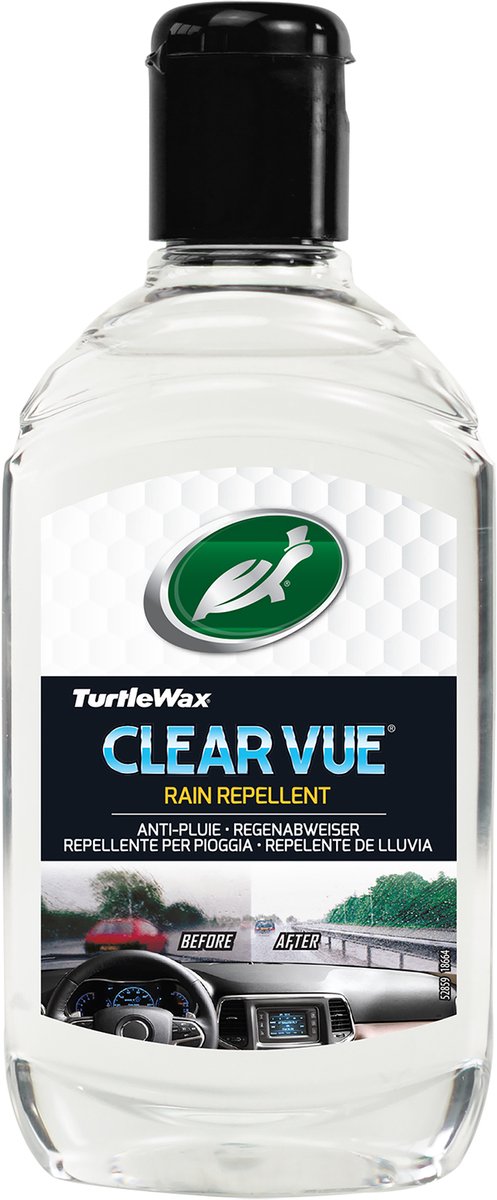 Turtle Wax Clearvue Regenschutzmittel – klare Sicht – weist Regen, Hagel und Schnee ab – Glas bleibt länger sauber – 300 ml