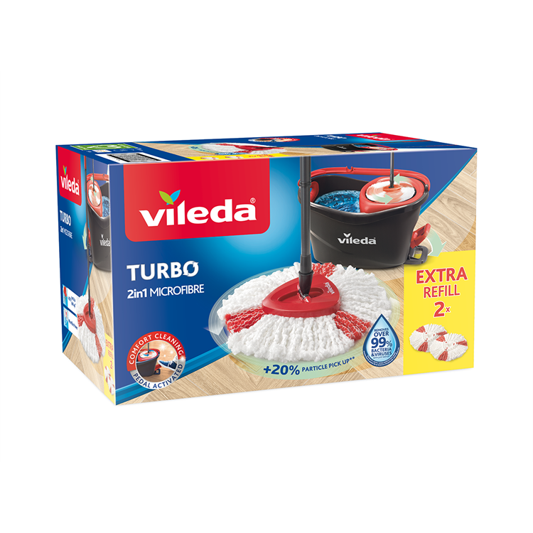 Vileda turbo - pedaalsysteem met 2 vervangingen - microvezelmop 2in1
