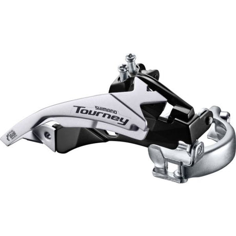 Shimano Umwerfer 3 x 6 7-Gang Tourney FD-TY510 Top Swing Dual Pull – Low Clamp – 42t (66–69°) – Schwarz Silber