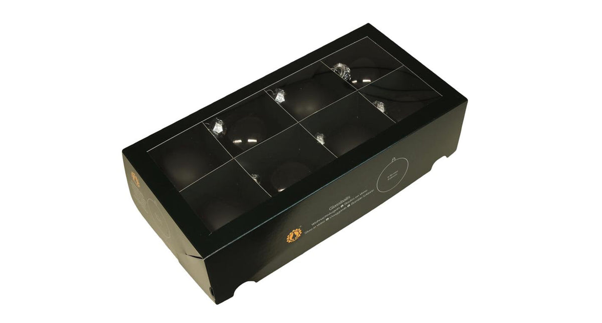 W b. 8 glassballs cap black 80 mm