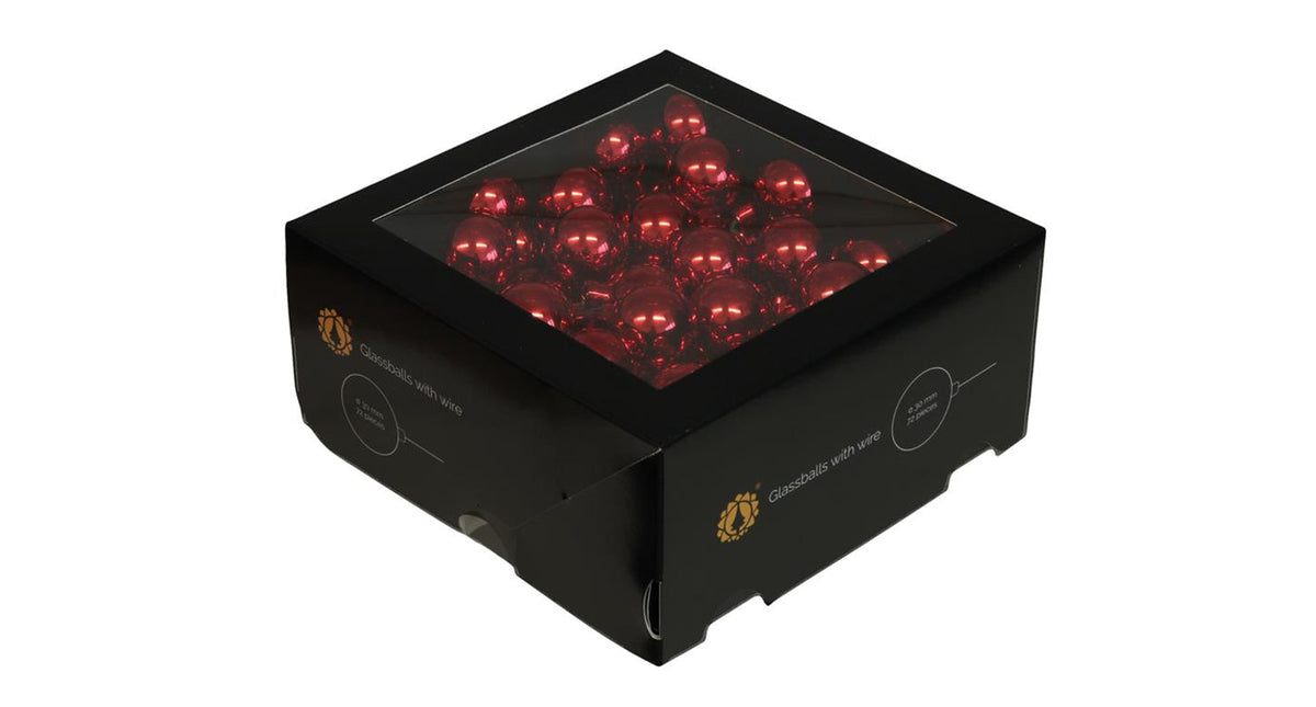 W b. 72 glassballs wire red shiny 30 mm