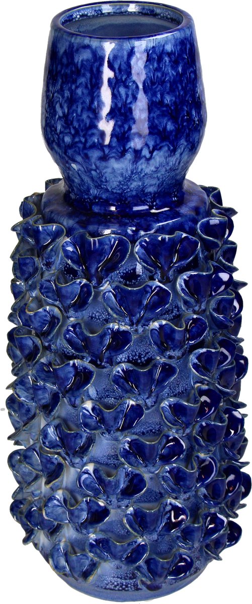 Hd collection vaas aardewerk blauw 18.5x18.5x42cm