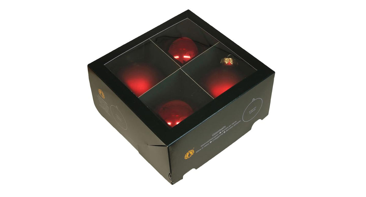 W b. 4 glassballs cap dark red combi 100 mm
