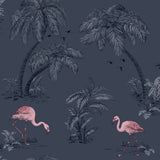 Niederländische Wandverkleidung Niederländische Wandverkauftapete Flamingo Benzinblau