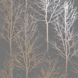 Niederländische Wandverkleidung Tapete Rhea Trees Grau und Roségolden