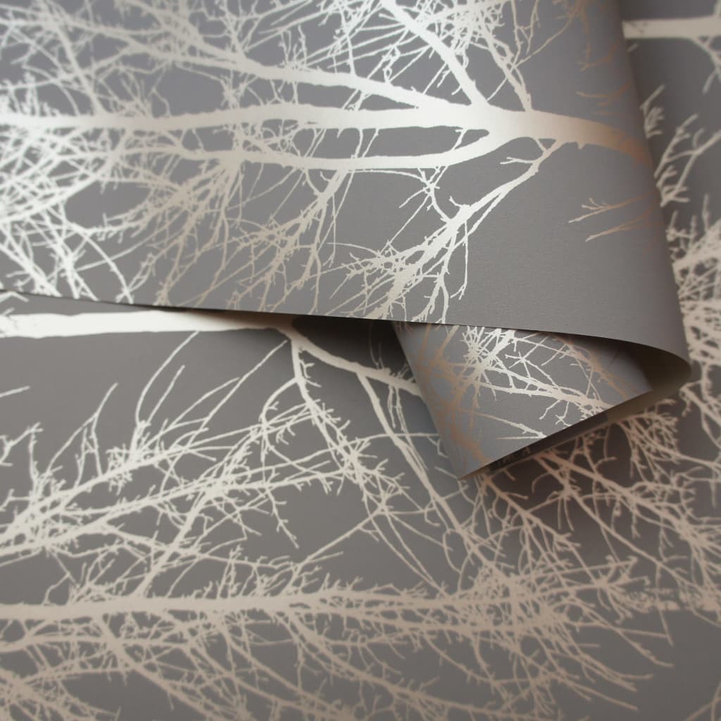 Niederländische Wandverkleidung Tapete Rhea Trees Grau und Roségolden