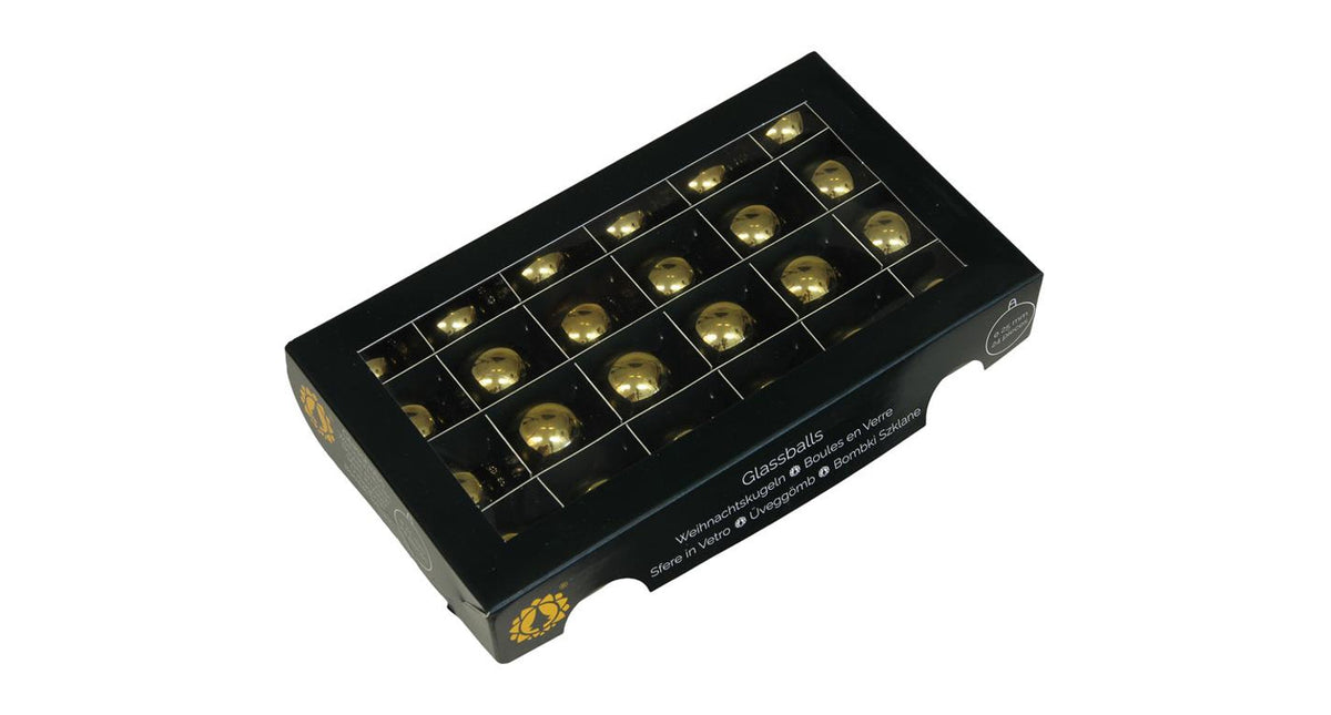 W b. 24 glassballs cap bright gold shiny 25 mm