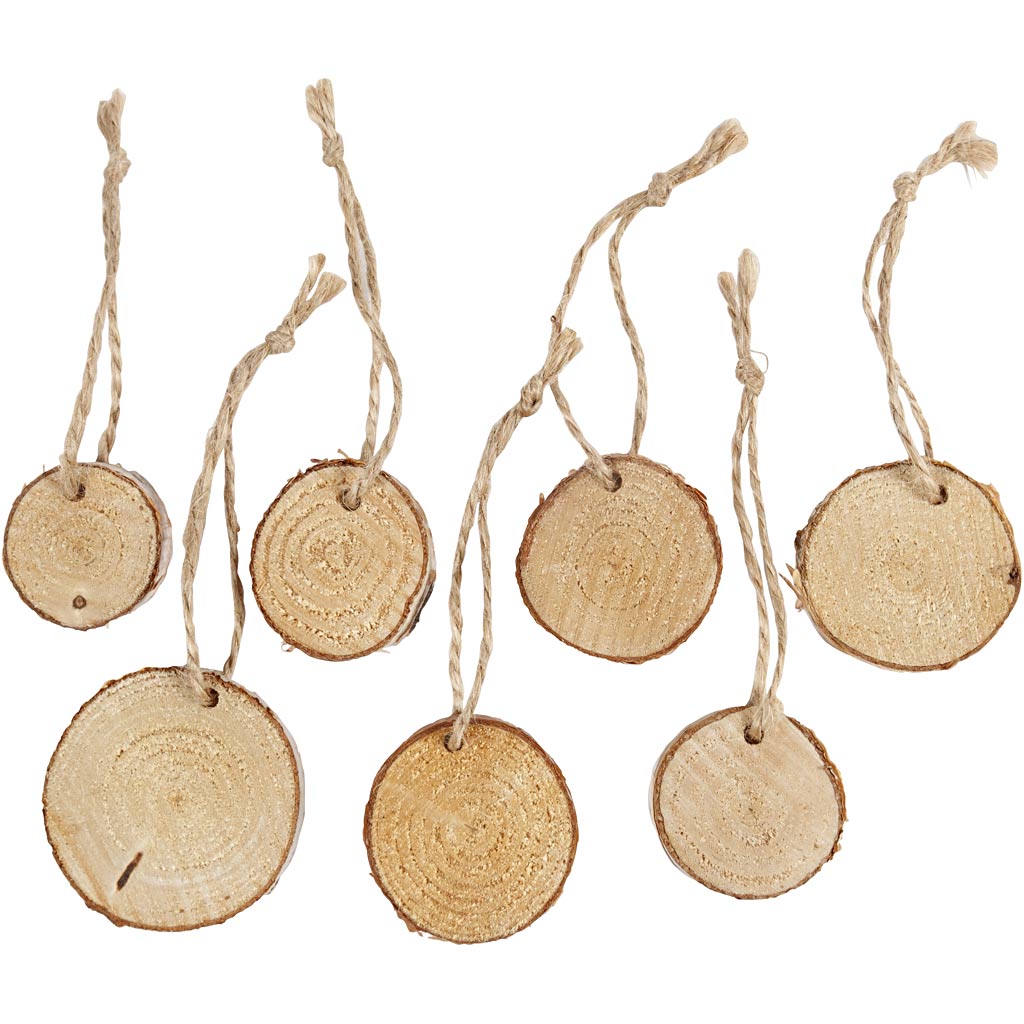 Holzscheibe mit hängender Schnur, 7st.