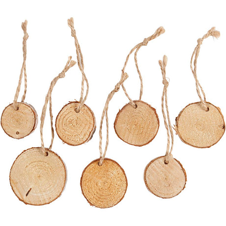Holzscheibe mit hängender Schnur, 7st.