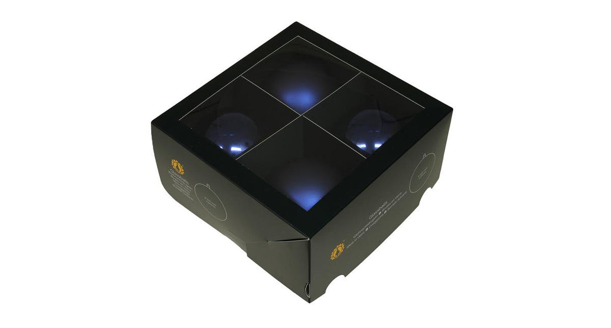 W b. 4 glassballs cap night blue 100 mm