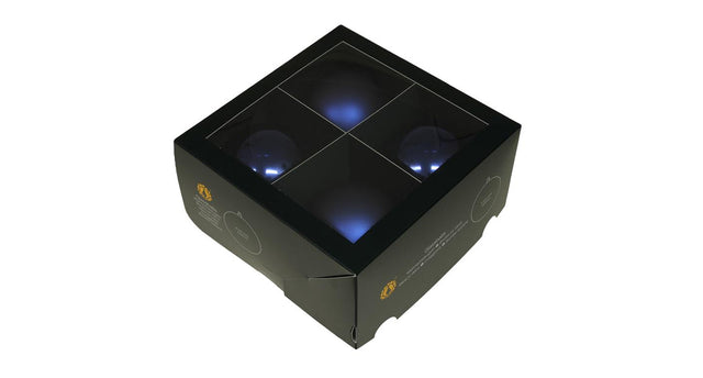 W b. 4 glassballs cap night blue 100 mm