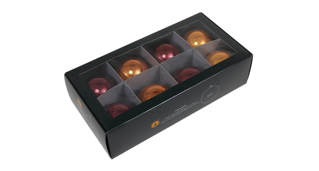 W b. 8 glassballs cap caramel brown 80 mm