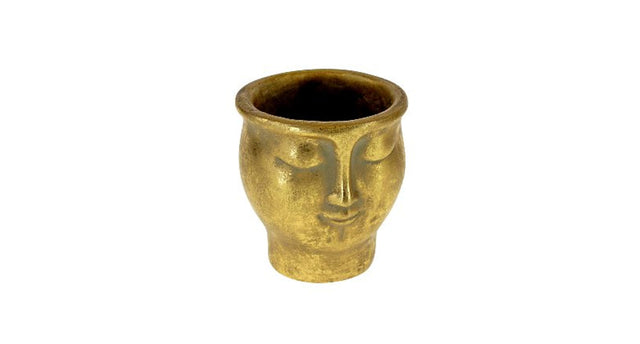 Pot cement gezicht goud 13x12.5x14 cm
