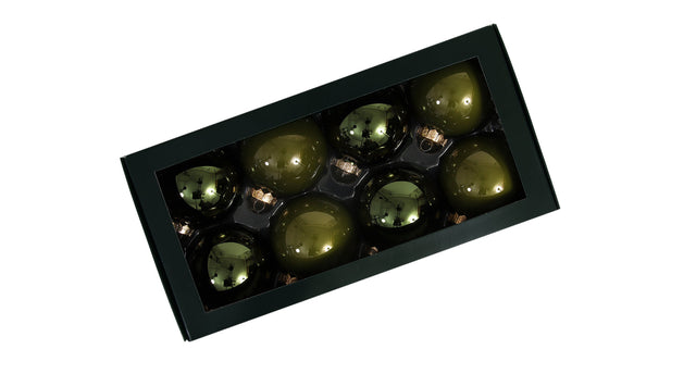 W b. 8 glassballs cap pine opal 80 mm