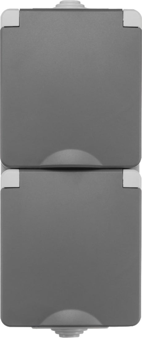 Ion industries - contactdoos spatwaterdicht - opbouw - 2-voudig - randaarde - verticaal - ip55 - grijs