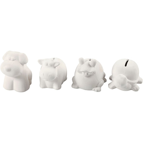 Creativ Company Spardose Tier, H: 7-10 cm, weiß, 4 Stück 1 Box