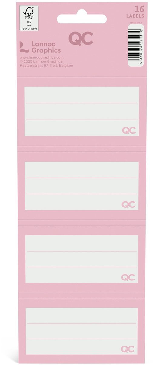 Qc Color selbstklebende Schuletiketten – rosa – Set mit 16 Stück