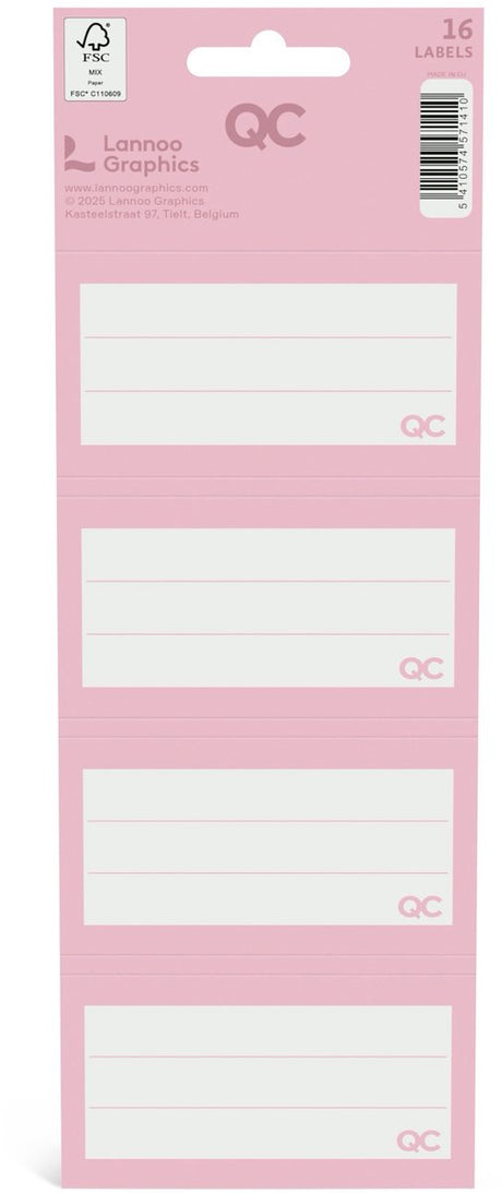 Qc colour zelfklevende schooletiketten roze - set van 16 stuks