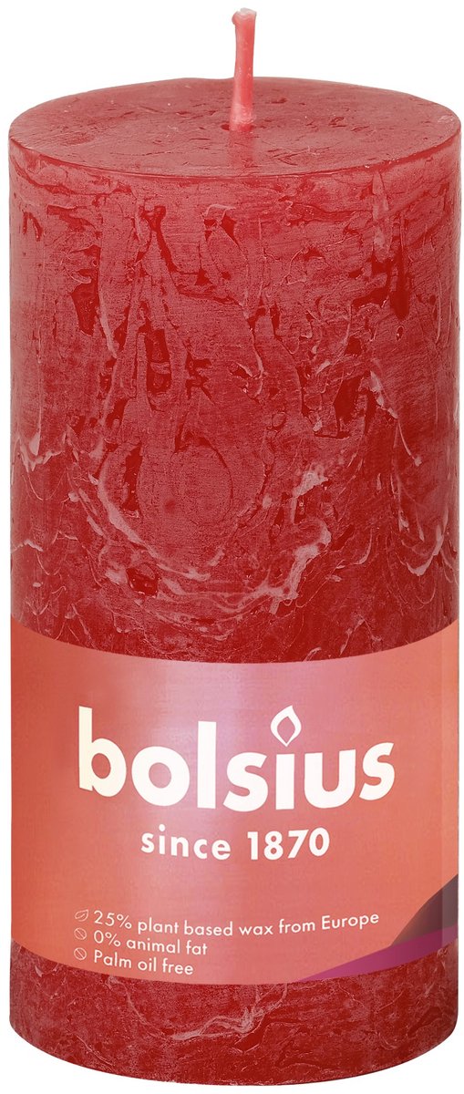 Bolsius Stumpenkerze zartes Rot ø50 mm - Höhe 10 cm - Rot - 30 Brennstunden