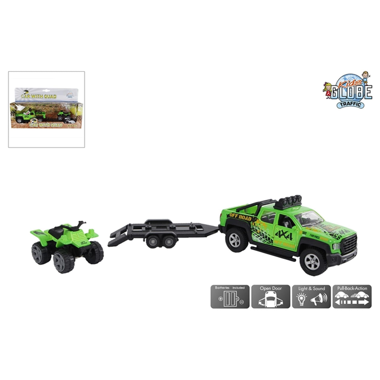 Kinder-Globus-Geländewagen mit Anhänger mit Quad-Licht-Sound, 29 cm