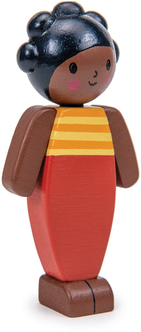 Zarte Blatt-Puppenhauspuppe Mokka-Mutter - Spielzeugpuppe aus Holz.