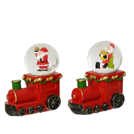 Decoris schudbol trein rood 7,8x4,5x8,8cm glas 2assorti