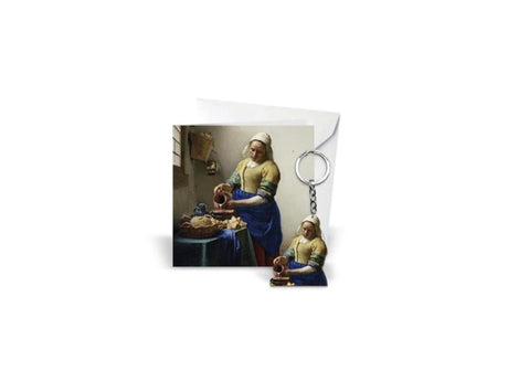 Geschenkkarte „Vermeer die Milchmädchen“ mit Schlüsselanhänger aus Holz