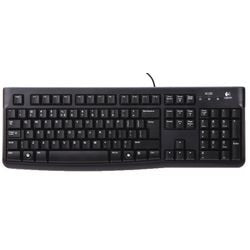 Logitech-Tastatur K120 für Unternehmen (Schwarz, EU-Layout (QWERTY), Gummikuppel, 100 %)
