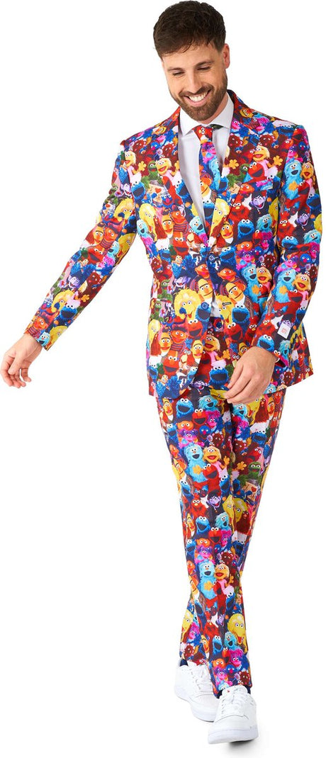 Opposuits sesame street™ - heren pak - carnavalskleding - inclusief pantalon, blazer en stropdas - multi color - maat: eu 62