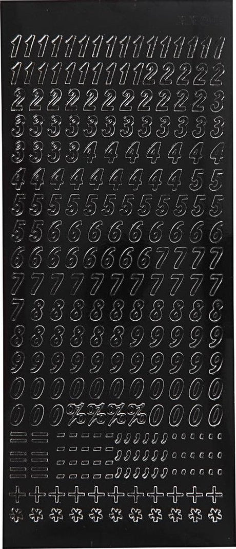 Aufkleber, kleine Zahlen, Blatt 10x23 cm, schwarz, 1 Blatt