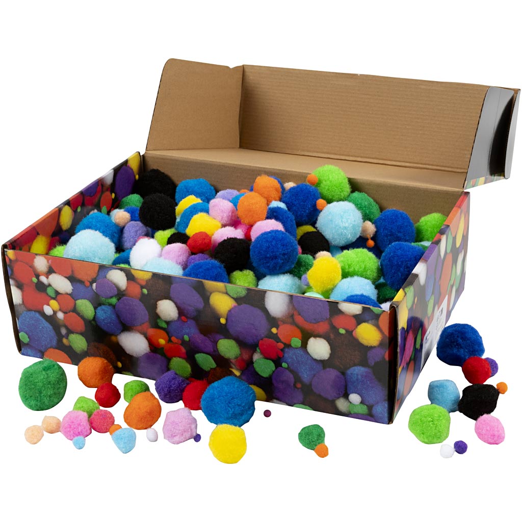 Creativ Company Pompons, D 5-40 mm, ca. 720 Stück, verschiedene Farben, 200 g 1 Box