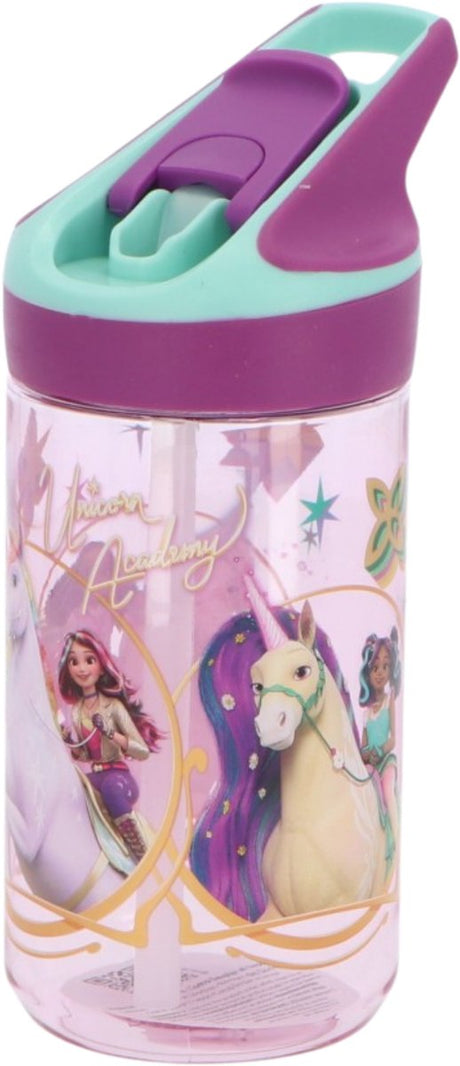 Stor Unicorn Academy Tritan Premium Trinkflasche – 480 ml – gut schließend – Trinkflasche für Kinder – Lila Türkis