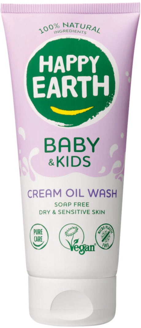 Happy earth crème olie wasgel - baby kids - 100% natuurlijk - zeepvrij - vanaf geboorte - 200 ml