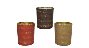 Tealightholder glass matt laser musical notes d7 h8,3cm 3 colors assorted
