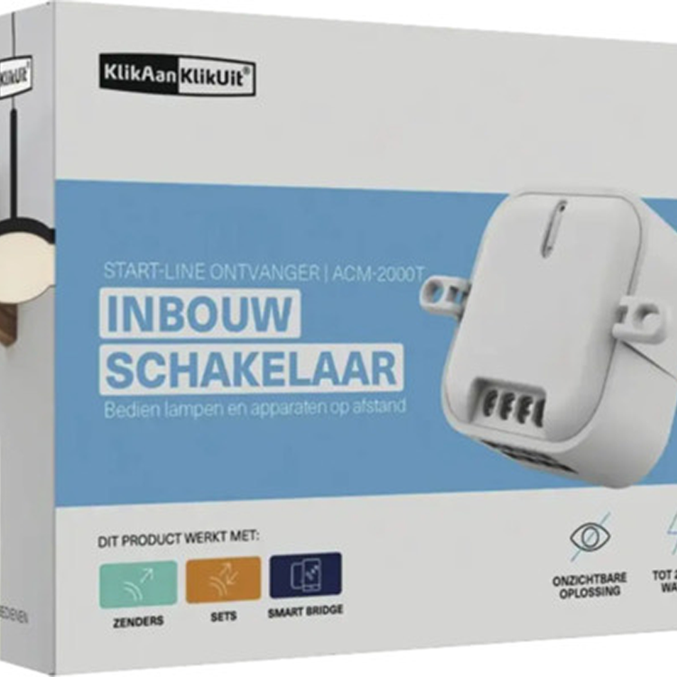 Klikaanklikuit inbouwschakelaar acm-2000t – inbouwdimmer - draadloze schakelaar - voor plafond - slimme schakelaar inbouw - 2000 watt - wit