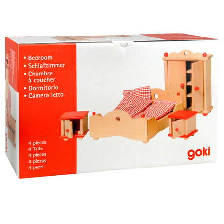 Goki Puppenhausmöbel Serie 2: 4-teiliges Schlafzimmer, für Puppe