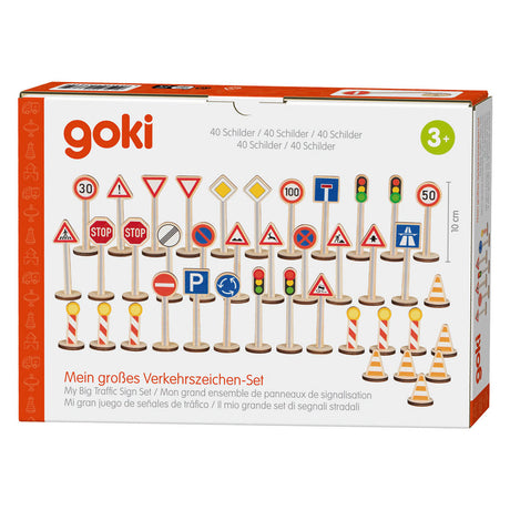 Goki Verkehrszeichen-Spielset – Lernspielzeug aus Holz 40-teilig.