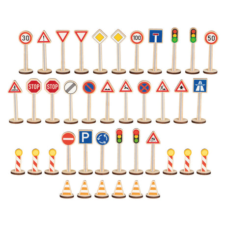 Goki Verkehrszeichen-Spielset – Lernspielzeug aus Holz 40-teilig.