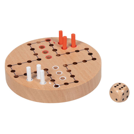 Goki Ludo-Spiel aus Holz in Baumwoll-Aufbewahrungstasche