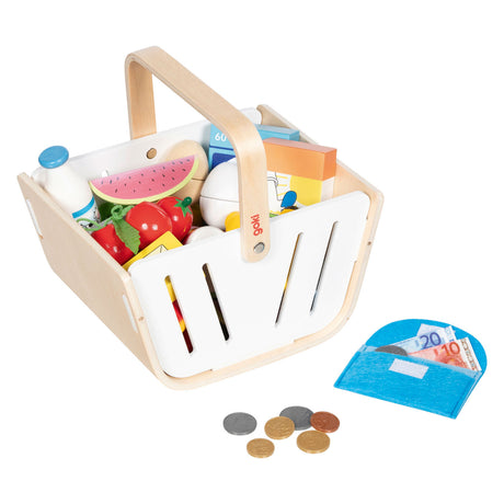 Goki Einkaufskorb aus Holz mit Stofftasche